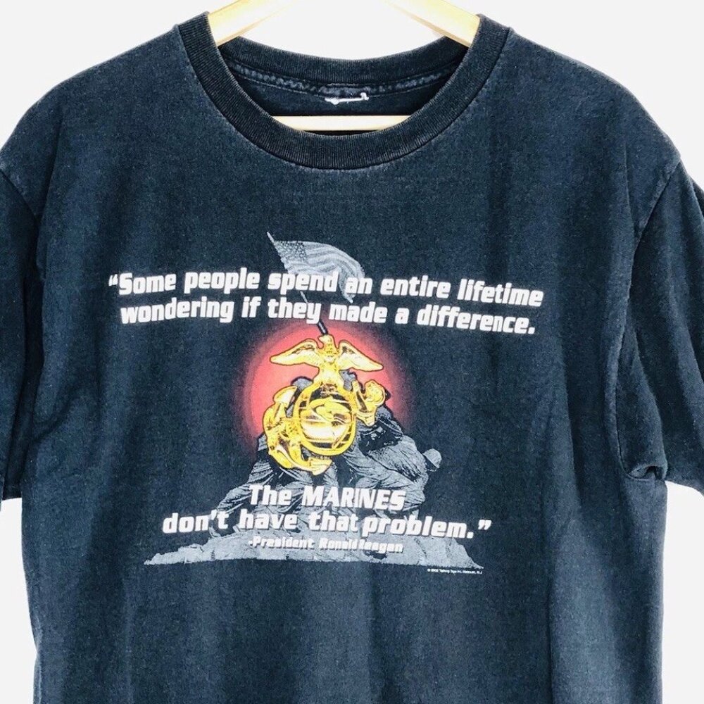 Y2K US Marine Corps Mens Navy T-Shirt 2002 XL Graphic USMC Ronald Reagan Quote